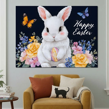 Happy Easter Bunny Watercolor Canvas Wall Art