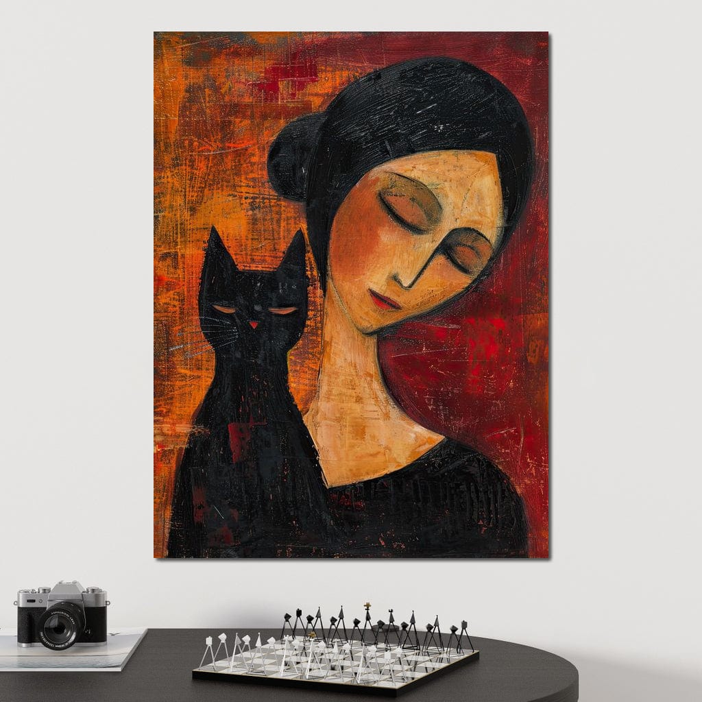 Contemplative Harmony with Cat Canvas Wall Art