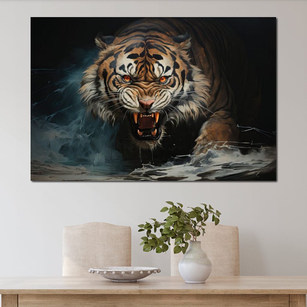 Angry Siberian Tiger Canvas Wall Art