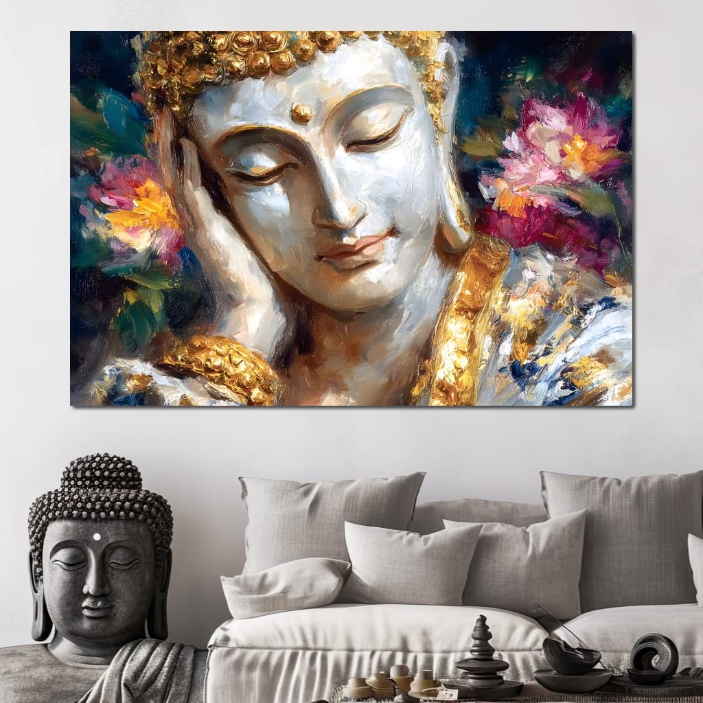 Golden Buddha Lotus Reverie Canvas Wall Art