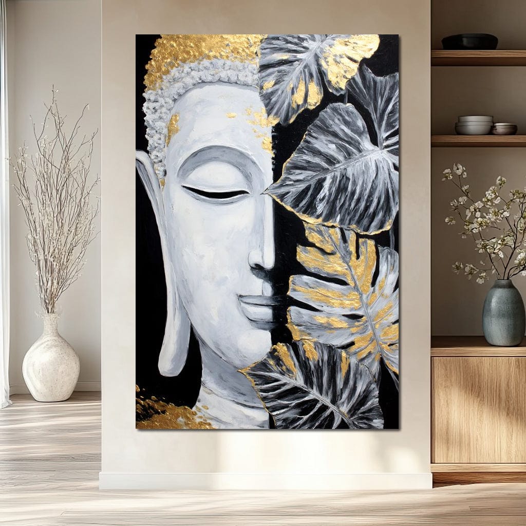 Golden Lotus Buddha Portrait Canvas Wall Art