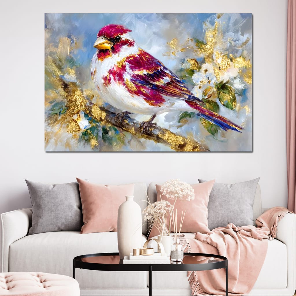 Golden Petal Songbird Canvas Wall Art