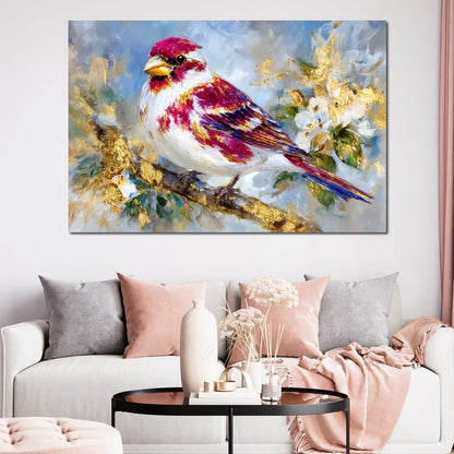 Golden Petal Songbird Canvas Wall Art