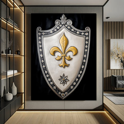 Shield of Golden Elegance Fleur De Lys Canvas Wall Art