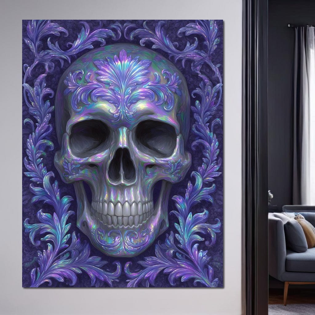 Prismatic Skull Baroque Flourish Canvas Wall Art