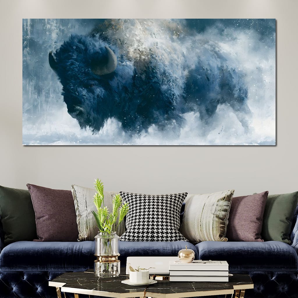 Roaming Buffalo In Cold Winter Plains Canvas Wall Art