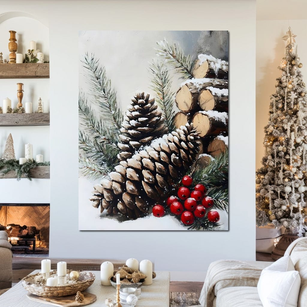 Snowy Pinecone Winter Gathering Canvas Wall Art