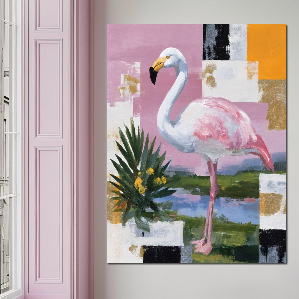 Pink Flamingo Modern Blocks Canvas Wall Art