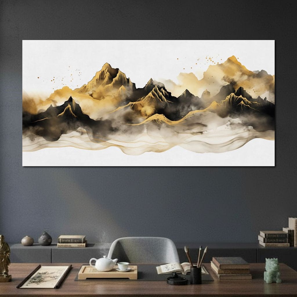 Golden Misty Peaks Panorama Canvas Wall Art