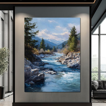 Alpine River Through Pines Canvas Wall Art