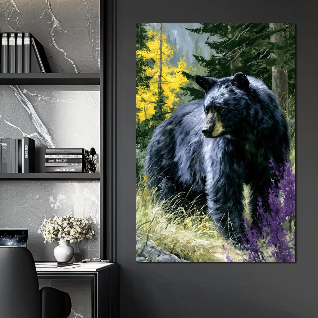 Solitary Forest Black Bear Rises Canvas Wall Art