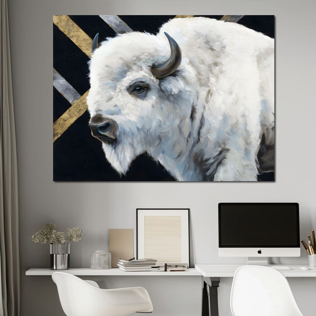 Gilded Plains White Bison Canvas Wall Art