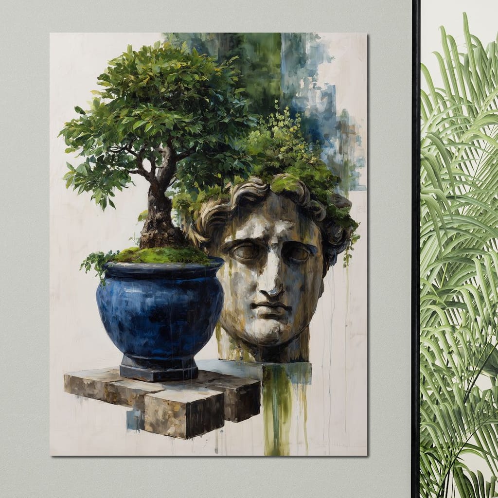 Blue Urn And Stone Head Grove Canvas Wall Art