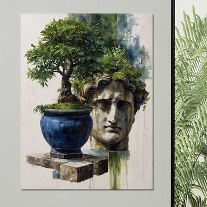 Blue Urn And Stone Head Grove Canvas Wall Art