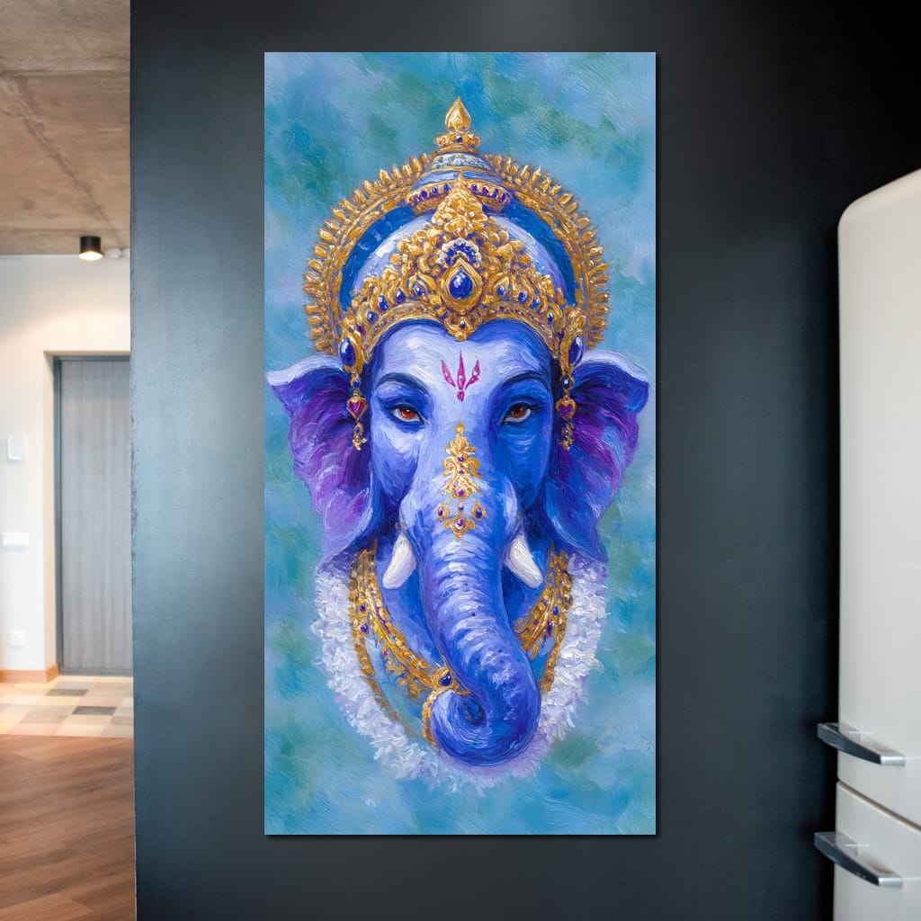 Royal Blue Ganesha Divine Blessing Canvas Wall Art