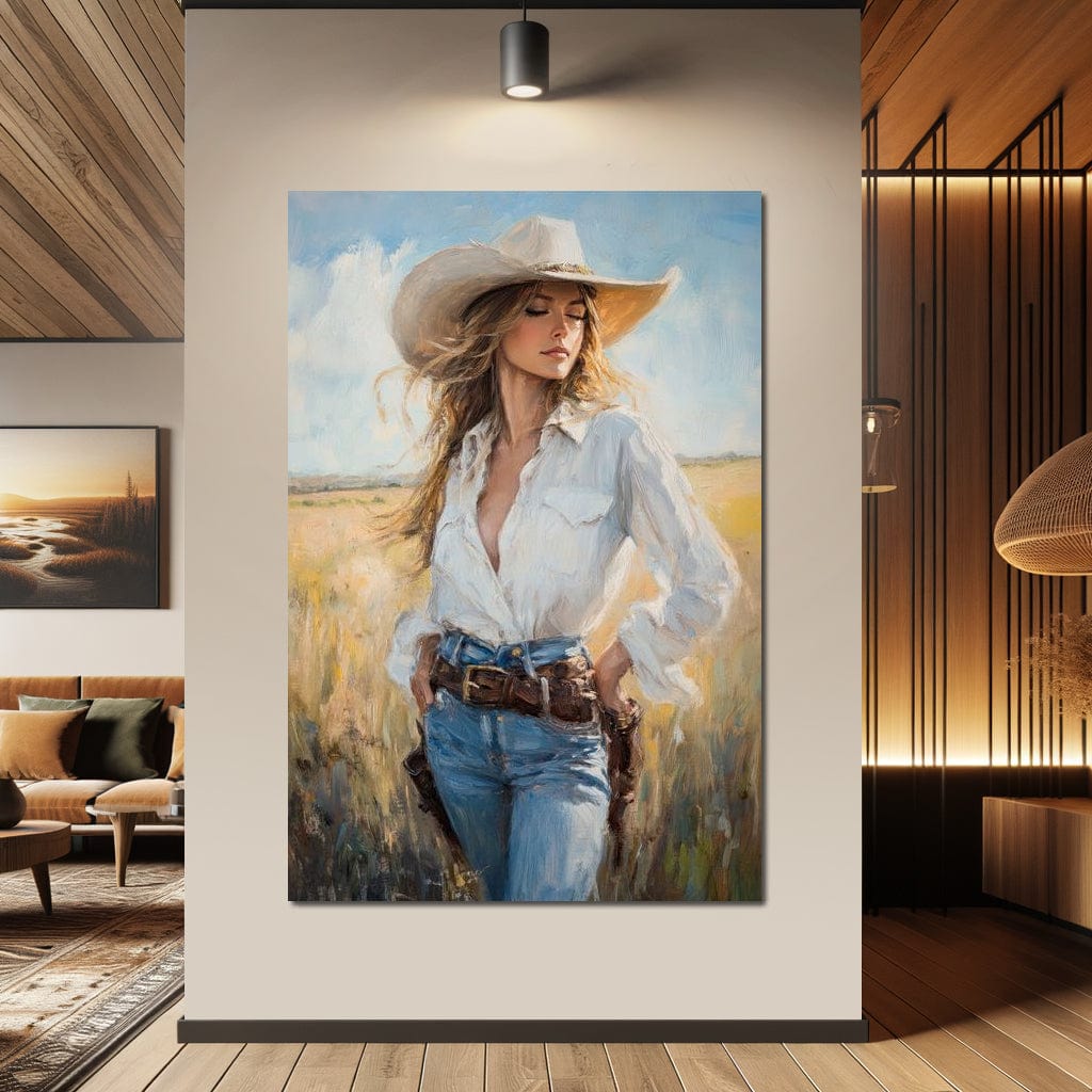 Cowgirl's Sunlit Respite Canvas Wall Art
