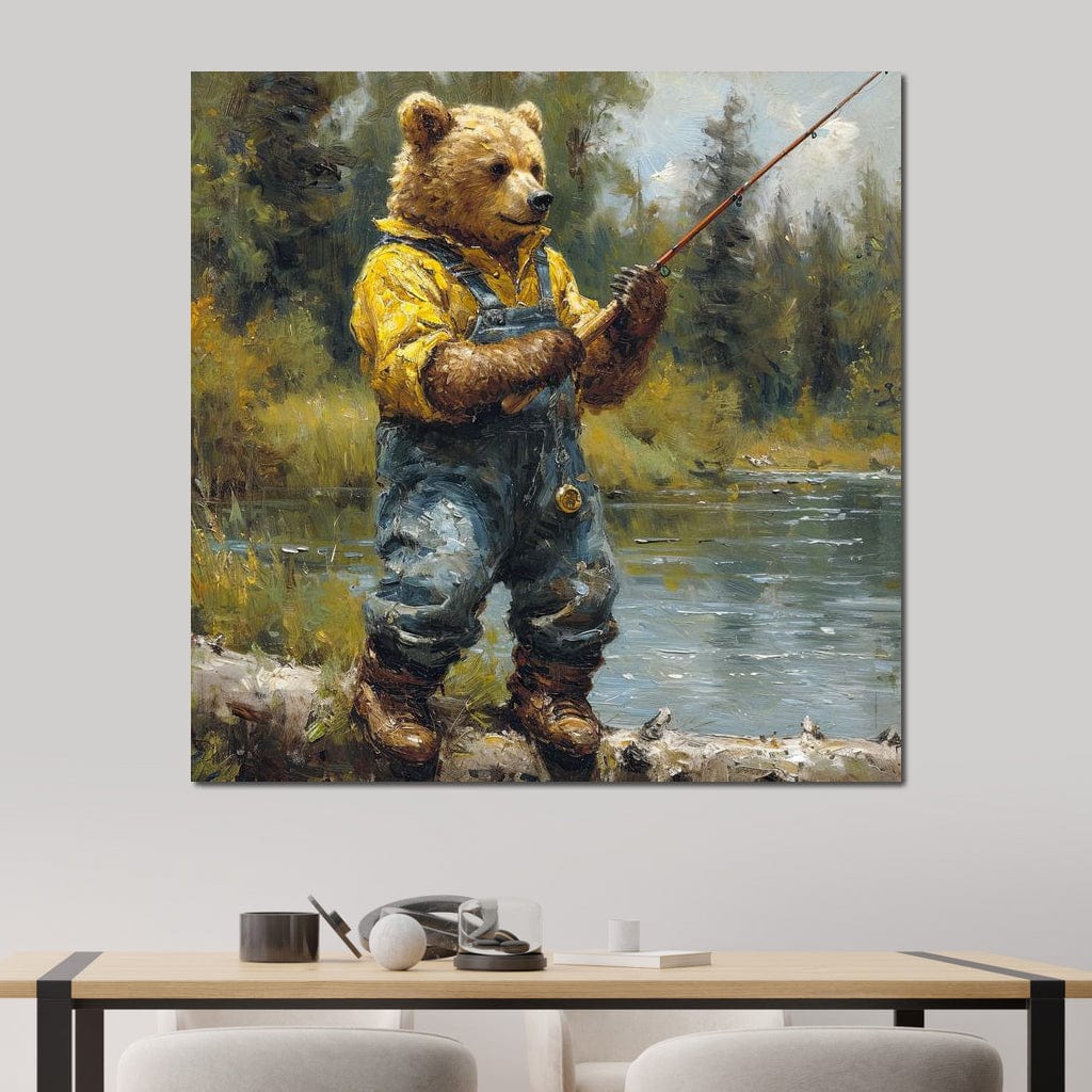 Bear Fishing Canvas Wall Art