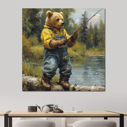 Bear Fishing Canvas Wall Art