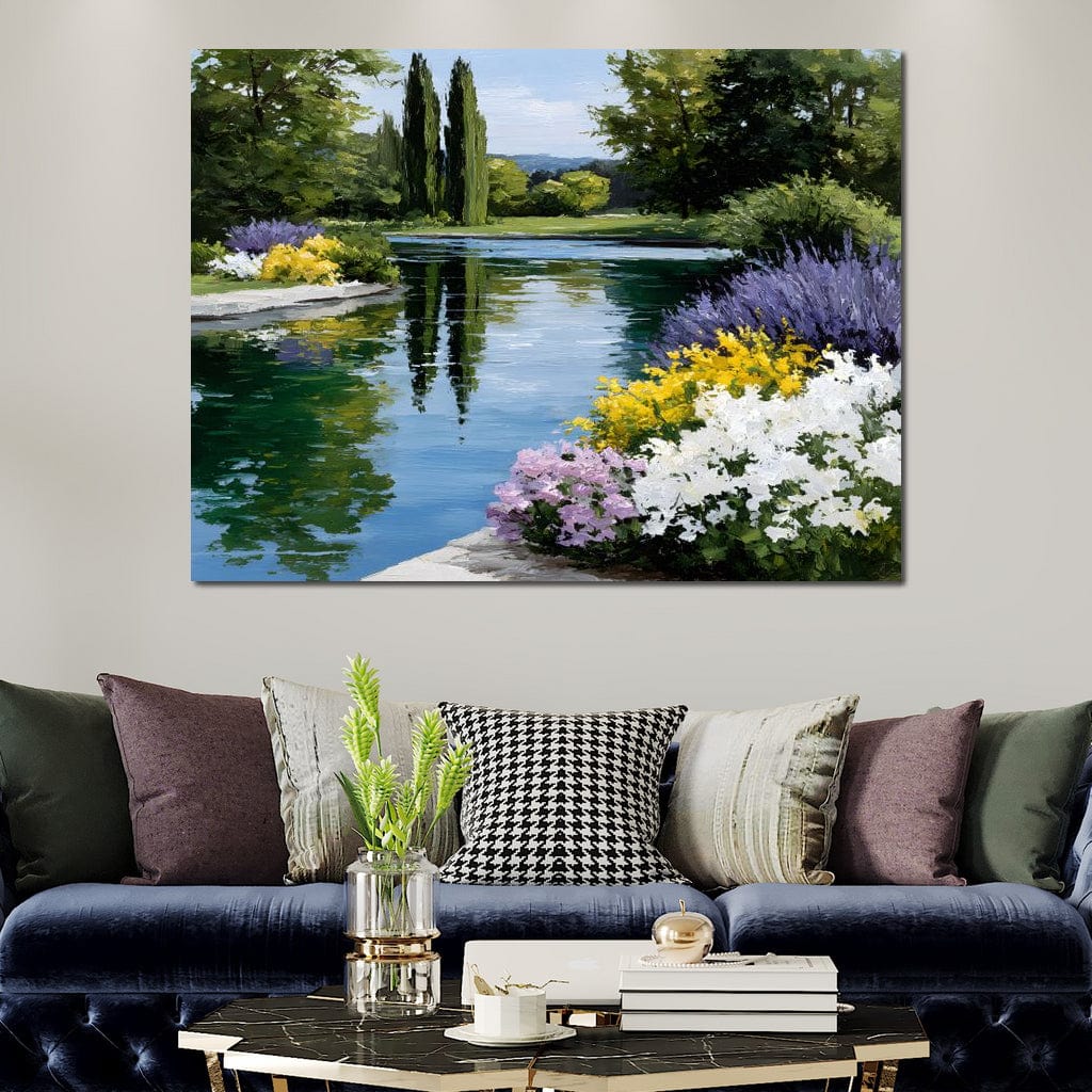 Garden Reflection Tranquil Pond Canvas Wall Art