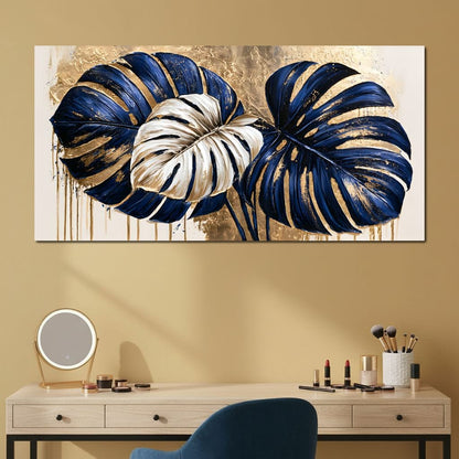 Gilded Monstera Leaves Dancing With Light Canvas Wall Art