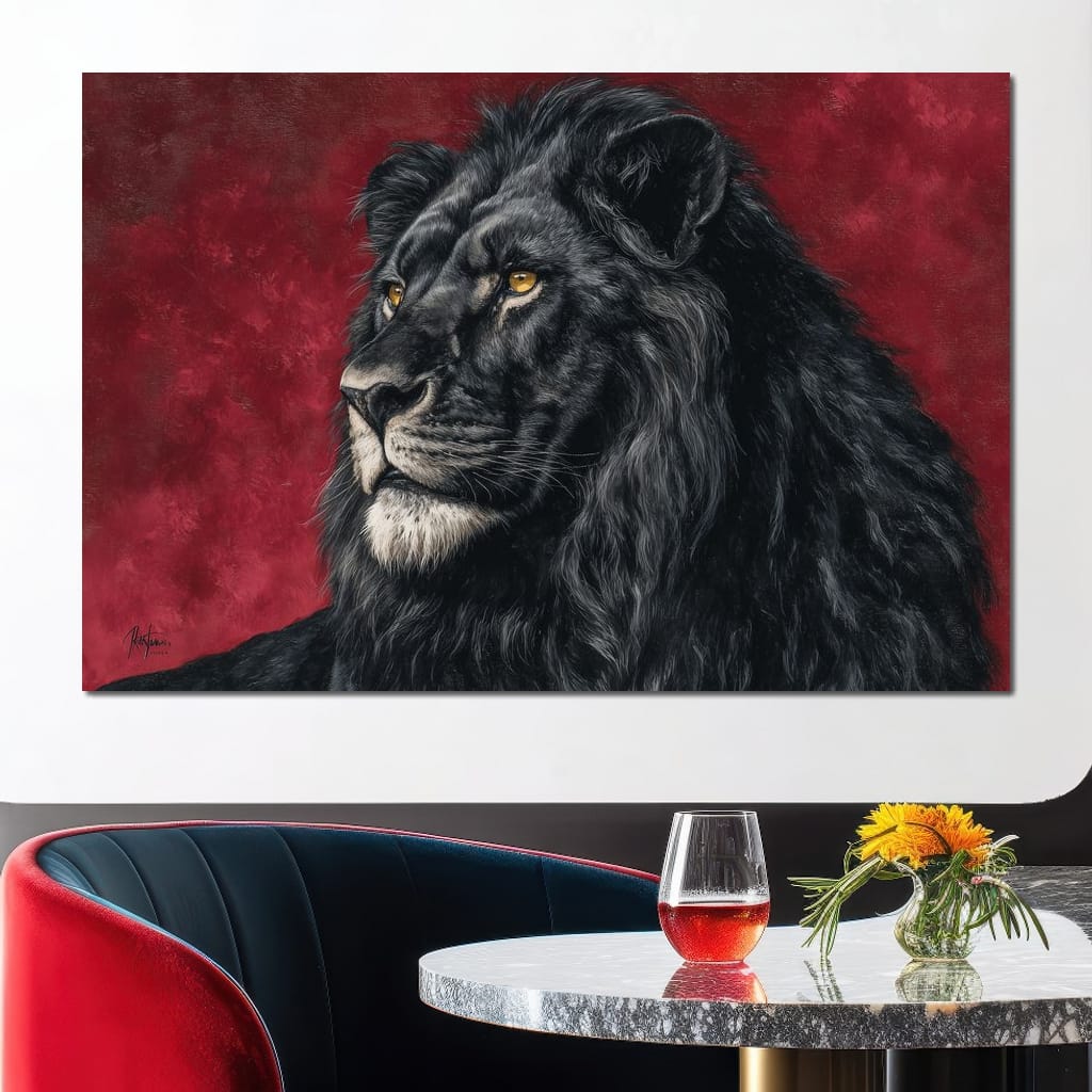 Midnight King Black Lion Portrait Canvas Wall Art