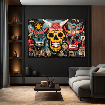 Tribal Skull Symphony Canvas Wall Art