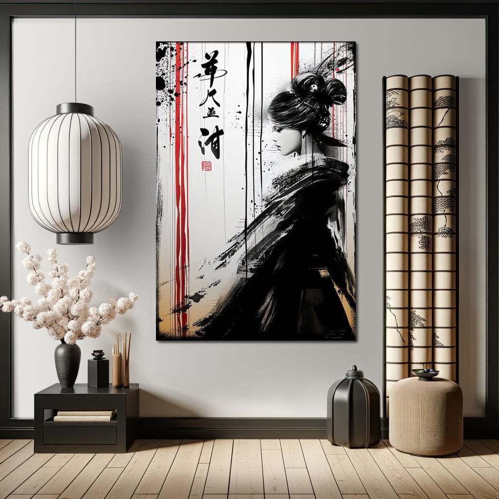 Ink Veiled Geisha Mystery Canvas Wall Art