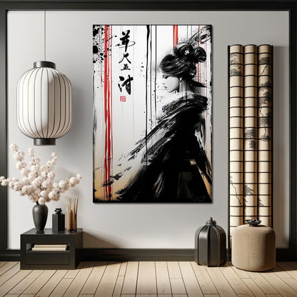 Ink Veiled Geisha Mystery Canvas Wall Art