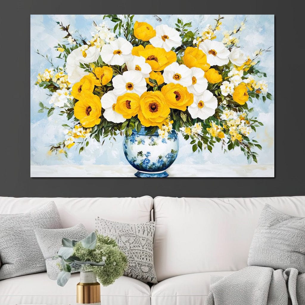 Golden Blossoms Harmonize Canvas Wall Art
