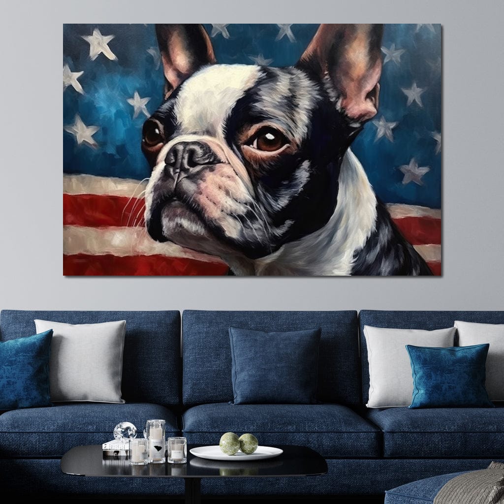 Land of the Brave Boston Terrier Canvas Wall Art