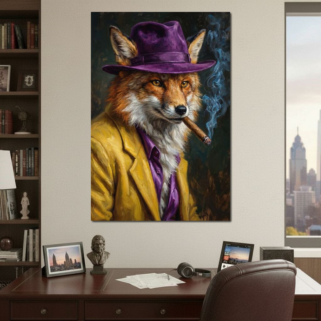 Gentleman Fox Smoking Cigar Canvas Wall Art