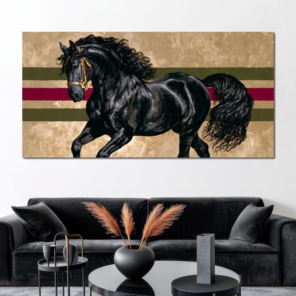 Golden Galloping Stallion Canvas Wall Art