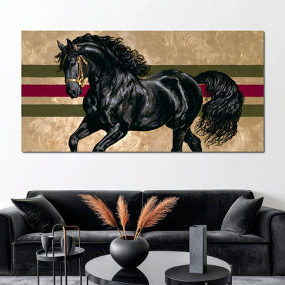Golden Galloping Stallion Canvas Wall Art