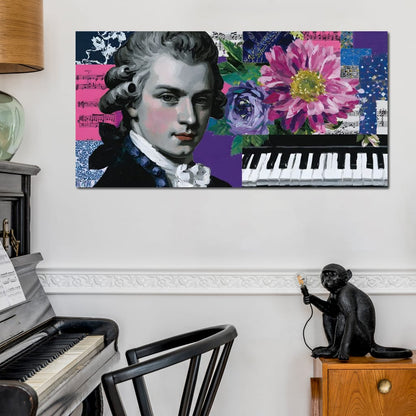 Classical Piano Pink Flowers Canvas Wall Art