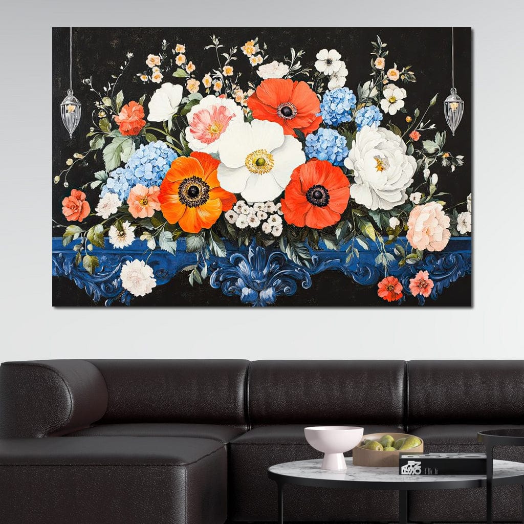 Floral Symphony on Midnight Canvas Wall Art