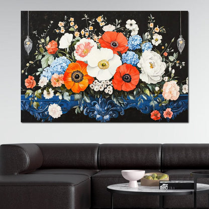 Floral Symphony on Midnight Canvas Wall Art
