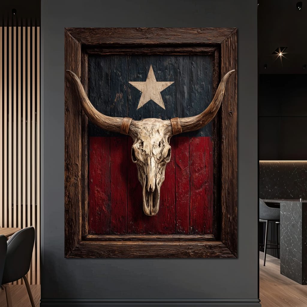 Texas Longhorn Lone Star Barnwood Canvas Wall Art