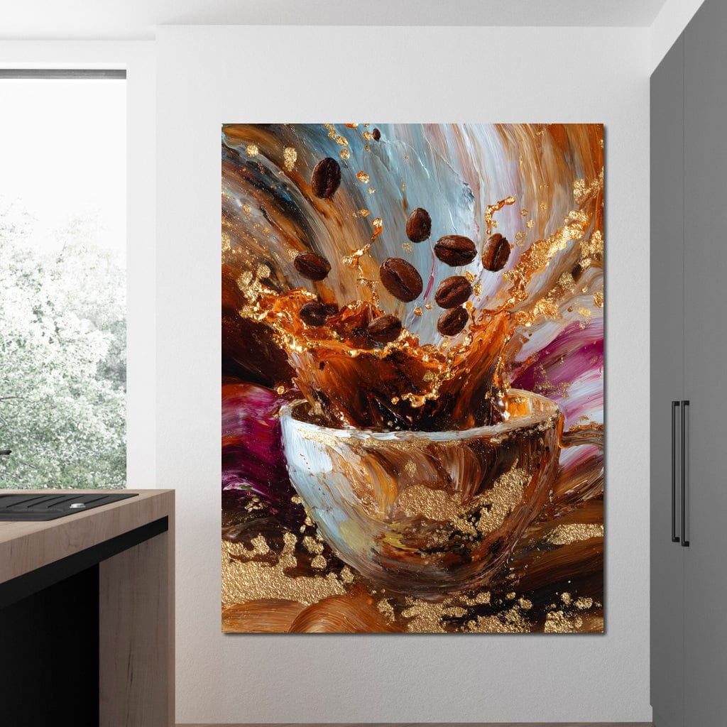 Golden Coffee Splash Reverie Canvas Wall Art