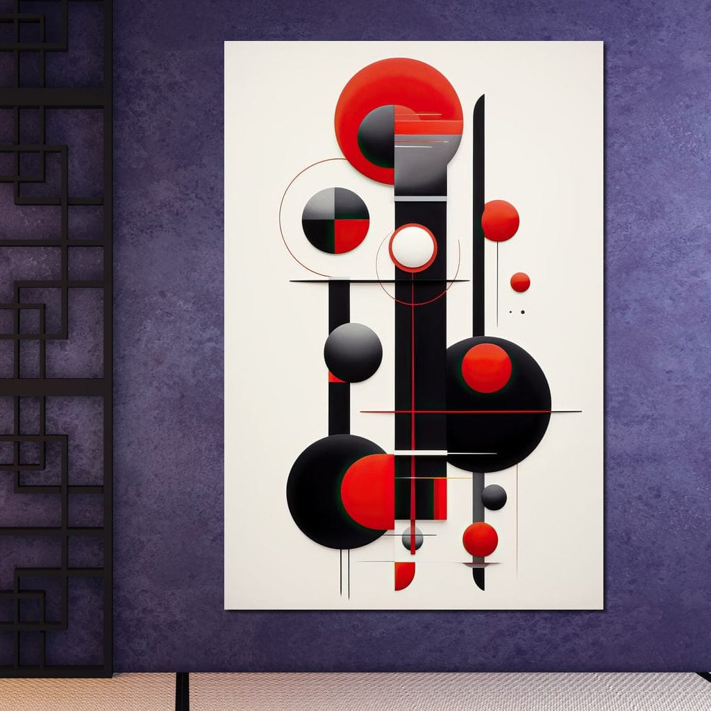 Architectural Symphony in Red and Charcoal Canvas Wall Art