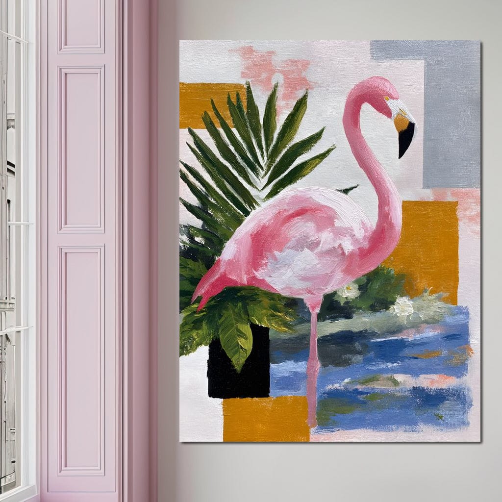Pink Flamingo Tropical Blocks Canvas Wall Art