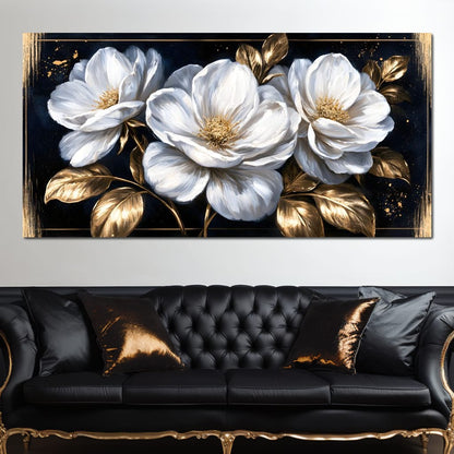 Gilded Petals On A Midnight Stage Canvas Wall Art