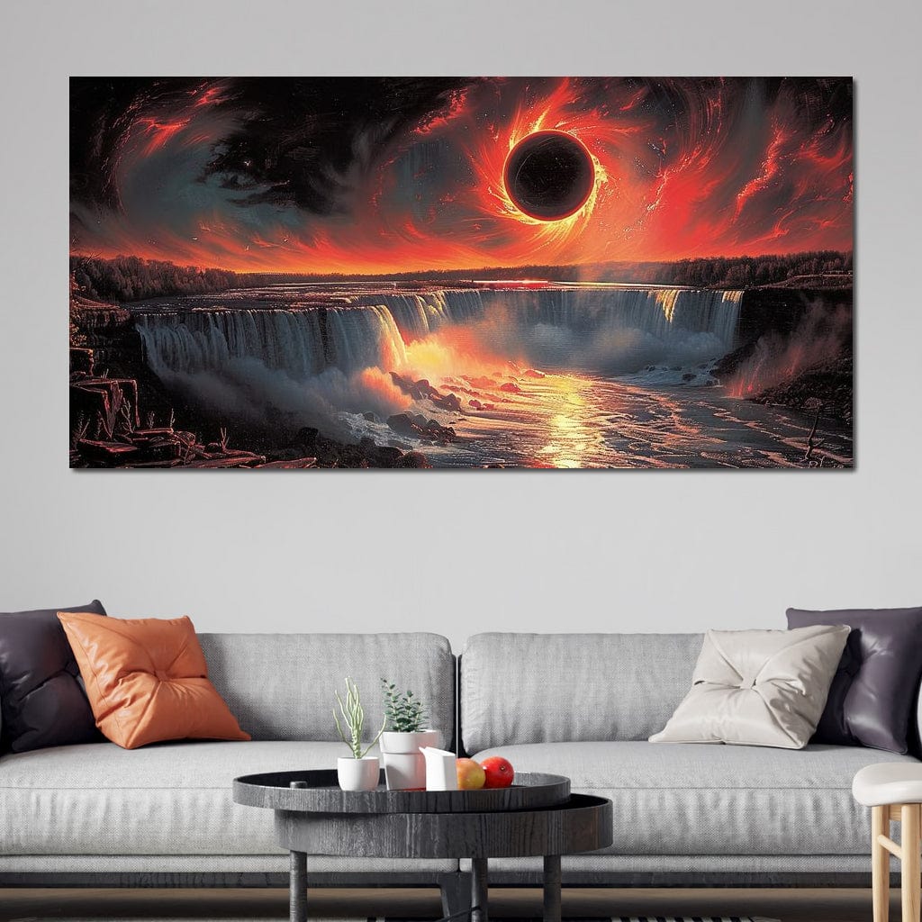 Eclipse Over Cascading Waters Canvas Wall Art