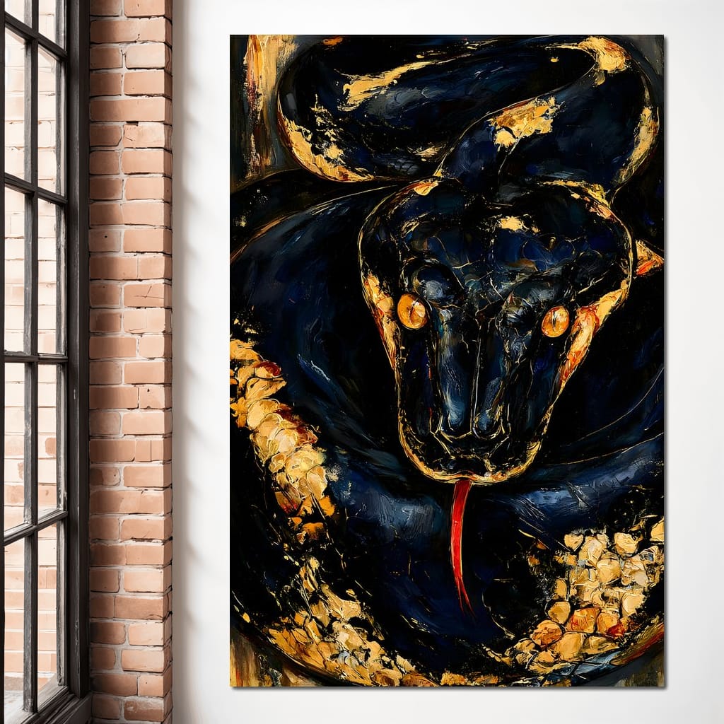 Gilded Coil Of Midnight Power Canvas Wall Art