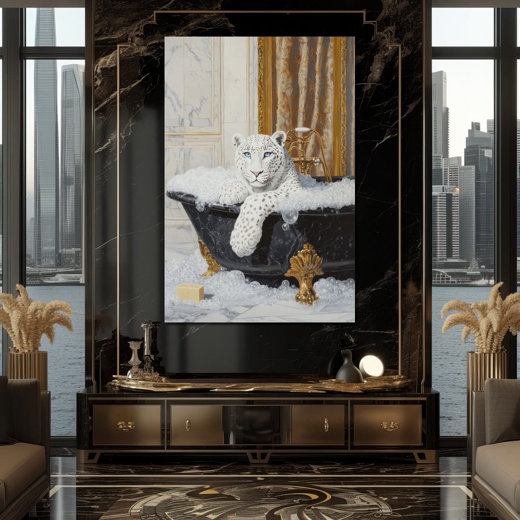 Majestic Snow Leopard Soak in Canvas Wall Art