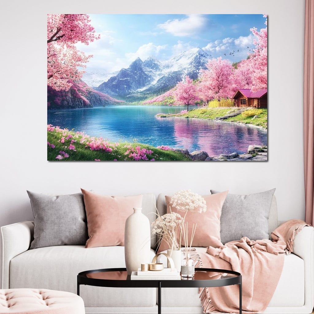 Cherry Blossom Alpine Retreat Canvas Wall Art