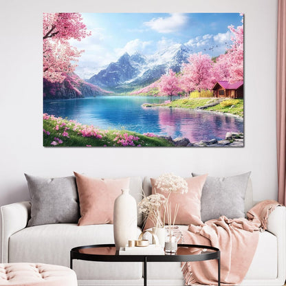 Cherry Blossom Alpine Retreat Canvas Wall Art