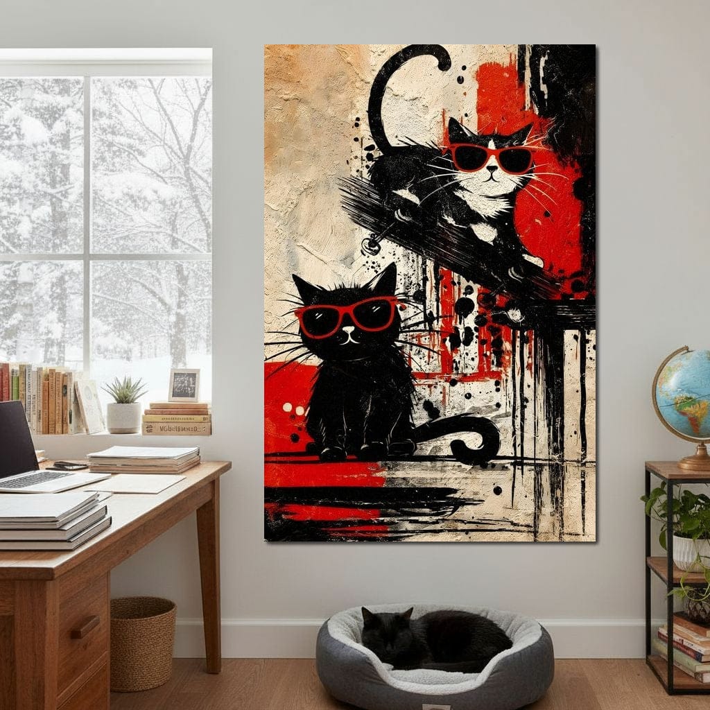 Cool Cats Red Shades Duo Canvas Wall Art