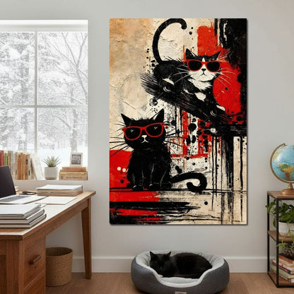 Cool Cats Red Shades Duo Canvas Wall Art