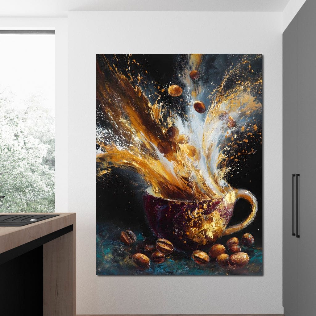 Golden Espresso Burst Cup Canvas Wall Art