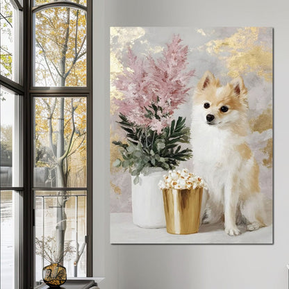 Pomeranian Petals Gold Light Canvas Wall Art